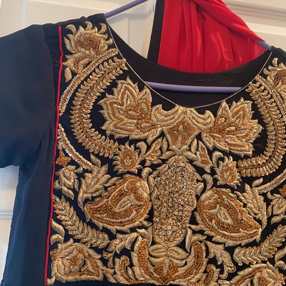 Red and black anarkali with churidar pants and dupatta - Picture 6 of 8